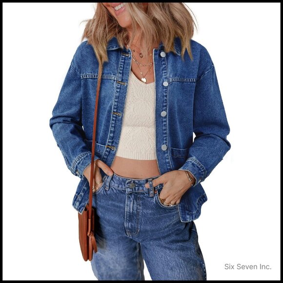 Oversized Boyfriend Denim Jacket Classic Button Down Casual Chic Y2K
